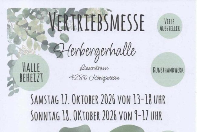 ein Plakat zur Ankündigung der Vertriebsmesse Königswiesen am 17. und 18. Oktober